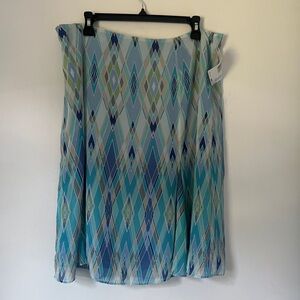 NWT Liz Claiborne Blue Green Teal Diamond Pattern Lined Skirt Size 16